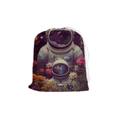 Astronaut Universe Planting Flowers Cosmos Art Drawstring Pouch (medium) by Pakemis