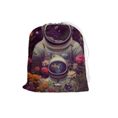 Astronaut Universe Planting Flowers Cosmos Art Drawstring Pouch (large) by Pakemis