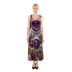 Astronaut Universe Planting Flowers Cosmos Art Sleeveless Maxi Dress by Pakemis