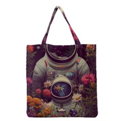 Astronaut Universe Planting Flowers Cosmos Art Grocery Tote Bag by Pakemis