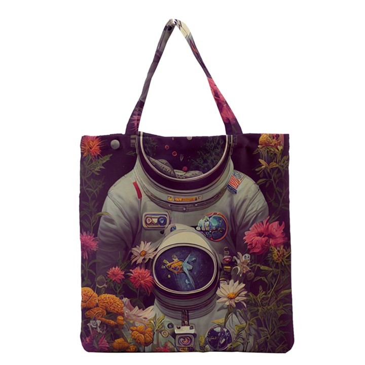 Astronaut Universe Planting Flowers Cosmos Art Grocery Tote Bag