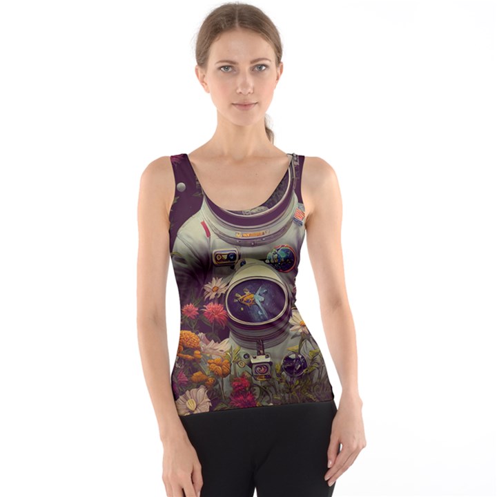 Astronaut Universe Planting Flowers Cosmos Art Tank Top