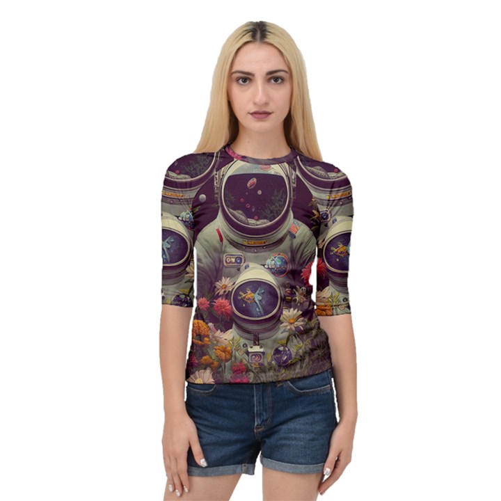 Astronaut Universe Planting Flowers Cosmos Art Quarter Sleeve Raglan Tee