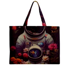 Astronaut Universe Planting Flowers Cosmos Art Zipper Mini Tote Bag by Pakemis