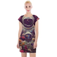 Astronaut Universe Planting Flowers Cosmos Art Cap Sleeve Bodycon Dress by Pakemis