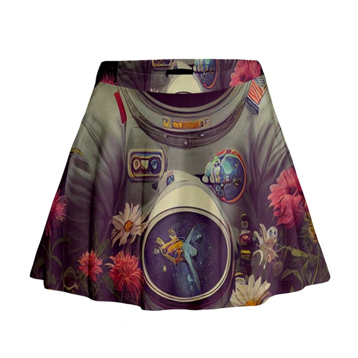 Astronaut Universe Planting Flowers Cosmos Art Mini Flare Skirt