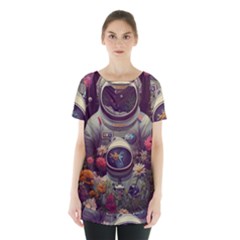 Astronaut Universe Planting Flowers Cosmos Art Skirt Hem Sports Top by Pakemis