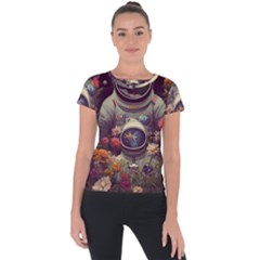 Astronaut Universe Planting Flowers Cosmos Art Short Sleeve Sports Top  by Pakemis