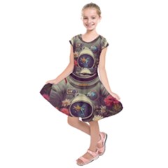 Astronaut Universe Planting Flowers Cosmos Art Kids  Short Sleeve Dress by Pakemis