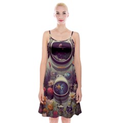 Astronaut Universe Planting Flowers Cosmos Art Spaghetti Strap Velvet Dress by Pakemis