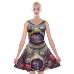 Astronaut Universe Planting Flowers Cosmos Art Velvet Skater Dress by Pakemis