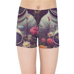 Astronaut Universe Planting Flowers Cosmos Art Kids  Sports Shorts by Pakemis