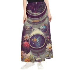 Astronaut Universe Planting Flowers Cosmos Art Maxi Chiffon Skirt by Pakemis