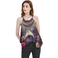 Astronaut Universe Planting Flowers Cosmos Art Flowy Camisole Tank Top by Pakemis