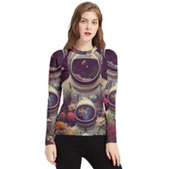 Astronaut Universe Planting Flowers Cosmos Art Women s Long Sleeve Rash Guard by Pakemis