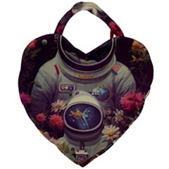 Astronaut Universe Planting Flowers Cosmos Art Giant Heart Shaped Tote by Pakemis