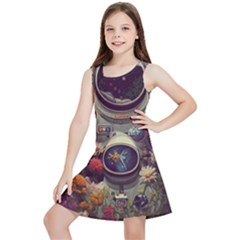 Astronaut Universe Planting Flowers Cosmos Art Kids  Lightweight Sleeveless Dress by Pakemis