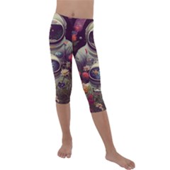 Astronaut Universe Planting Flowers Cosmos Art Kids  Lightweight Velour Capri Leggings  by Pakemis