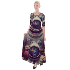 Astronaut Universe Planting Flowers Cosmos Art Half Sleeves Maxi Dress by Pakemis