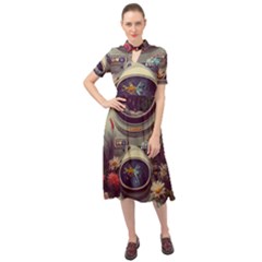 Astronaut Universe Planting Flowers Cosmos Art Keyhole Neckline Chiffon Dress by Pakemis