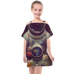 Astronaut Universe Planting Flowers Cosmos Art Kids  One Piece Chiffon Dress by Pakemis