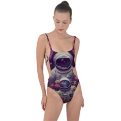 Astronaut Universe Planting Flowers Cosmos Art Tie Strap One Piece Swimsuit by Pakemis