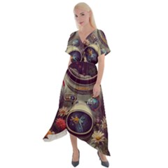 Astronaut Universe Planting Flowers Cosmos Art Cross Front Sharkbite Hem Maxi Dress by Pakemis