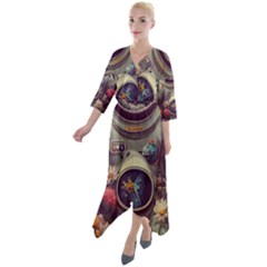 Astronaut Universe Planting Flowers Cosmos Art Quarter Sleeve Wrap Front Maxi Dress by Pakemis