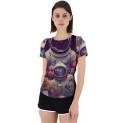 Astronaut Universe Planting Flowers Cosmos Art Back Cut Out Sport Tee by Pakemis