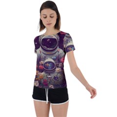 Astronaut Universe Planting Flowers Cosmos Art Back Circle Cutout Sports Tee by Pakemis