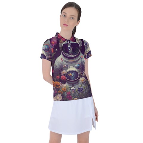 Astronaut Universe Planting Flowers Cosmos Art Women s Polo Tee by Pakemis