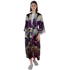 Astronaut Universe Planting Flowers Cosmos Art Maxi Satin Kimono by Pakemis