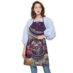 Astronaut Universe Planting Flowers Cosmos Art Pocket Apron by Pakemis