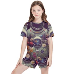 Astronaut Universe Planting Flowers Cosmos Art Kids  Tee And Sports Shorts Set by Pakemis