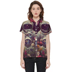 Astronaut Universe Planting Flowers Cosmos Art Short Sleeve Pocket Shirt by Pakemis