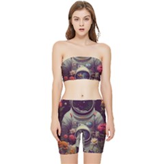 Astronaut Universe Planting Flowers Cosmos Art Stretch Shorts And Tube Top Set by Pakemis