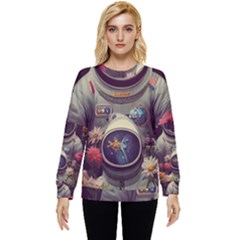 Astronaut Universe Planting Flowers Cosmos Art Hidden Pocket Sweatshirt by Pakemis