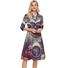 Astronaut Universe Planting Flowers Cosmos Art Classy Knee Length Dress by Pakemis