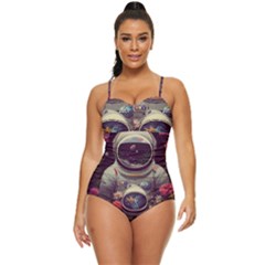 Astronaut Universe Planting Flowers Cosmos Art Retro Full Coverage Swimsuit by Pakemis