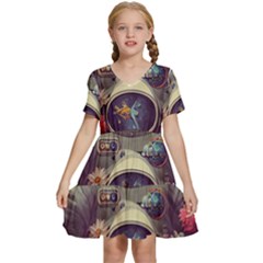 Astronaut Universe Planting Flowers Cosmos Art Kids  Short Sleeve Tiered Mini Dress by Pakemis