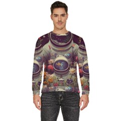 Astronaut Universe Planting Flowers Cosmos Art Men s Fleece Sweatshirt by Pakemis