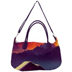 Cabin Mountains Snow Sun Winter Dusk Removal Strap Handbag by Pakemis