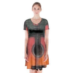 Guitar Ropes Music Instrument Sound Melody Short Sleeve V-neck Flare Dress by Pakemis