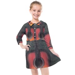 Guitar Ropes Music Instrument Sound Melody Kids  Quarter Sleeve Shirt Dress by Pakemis