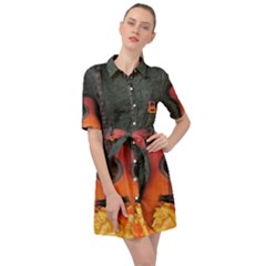 Guitar Ropes Music Instrument Sound Melody Belted Shirt Dress by Pakemis