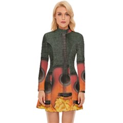 Guitar Ropes Music Instrument Sound Melody Long Sleeve Velour Longline Dress by Pakemis