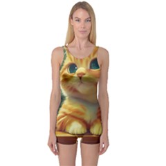 Cute Cat Cat Feline 3d One Piece Boyleg Swimsuit by Pakemis