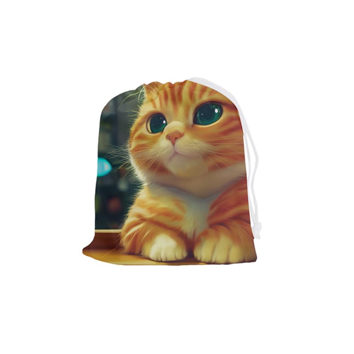 Cute Cat Cat Feline 3d Drawstring Pouch (Medium)