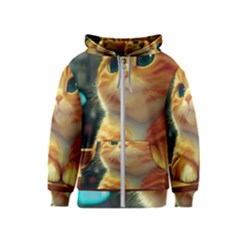 Cute Cat Cat Feline 3d Kids  Zipper Hoodie by Pakemis