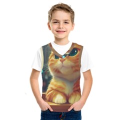 Cute Cat Cat Feline 3d Kids  Basketball Tank Top by Pakemis